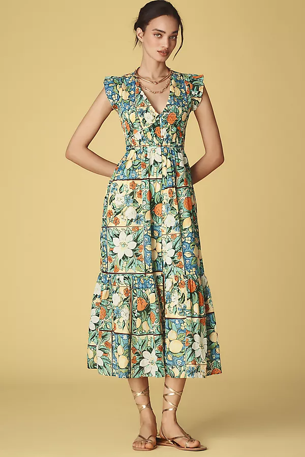 Anthropologie The Peregrine Midi Dress Fruit Motif