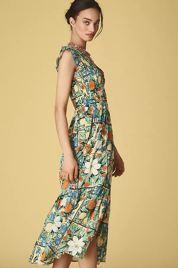 Anthropologie The Peregrine Midi Dress Fruit Motif