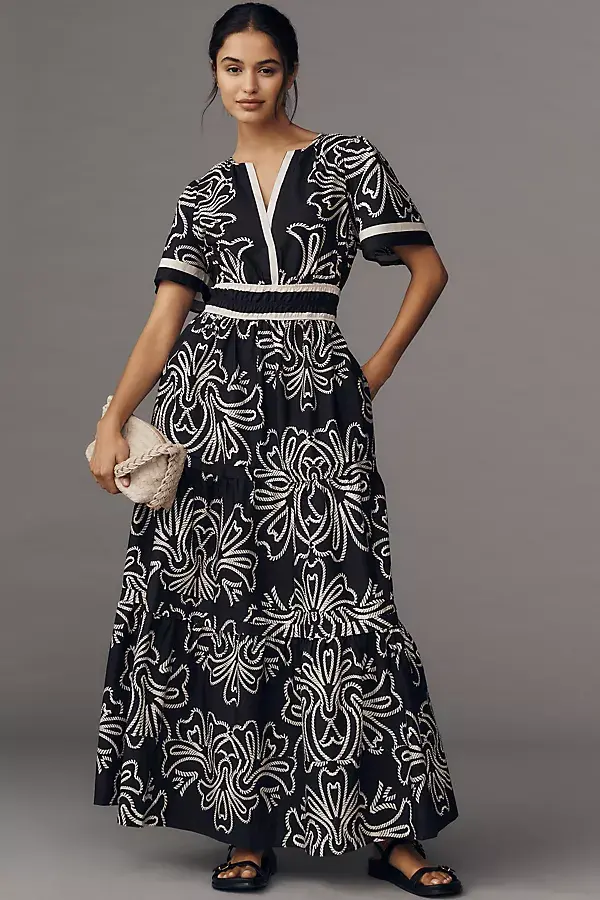 anthropologie The Somerset Maxi Dress Black Floral