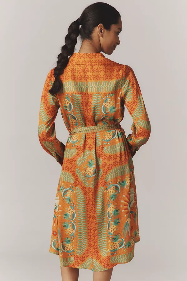 Anthropologie Anthropologie X Farm Rio Belted Shirt Dress Tropic Of The Macaws