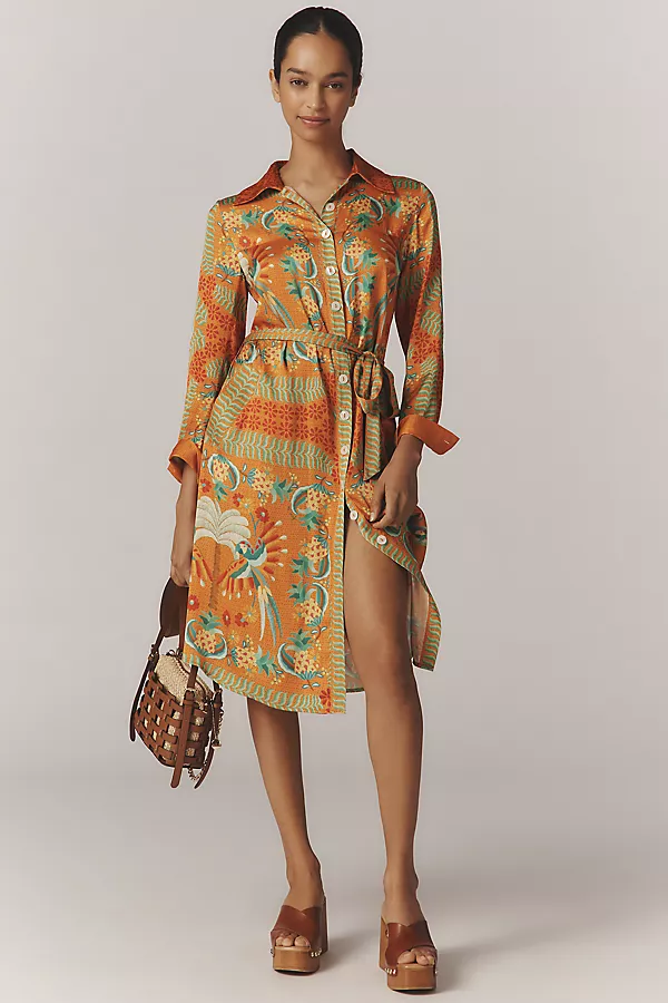 anthropologie Anthropologie x Farm Rio Belted Shirt Dress Tropic Of The Macaws