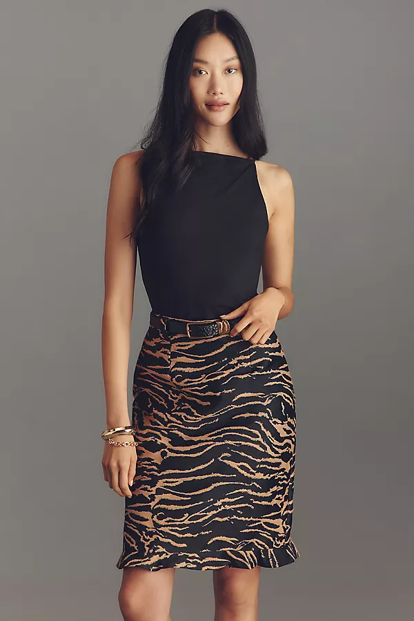 anthropologie Baum und Pferdgarten Smilla Tie-Belt Zebra Knee-Length Pencil Skirt Cinnamon Zebra