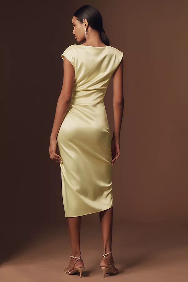 Anthropologie BHLDN Francesca High-Neck Stretch Satin Midi Dress Anise Flower