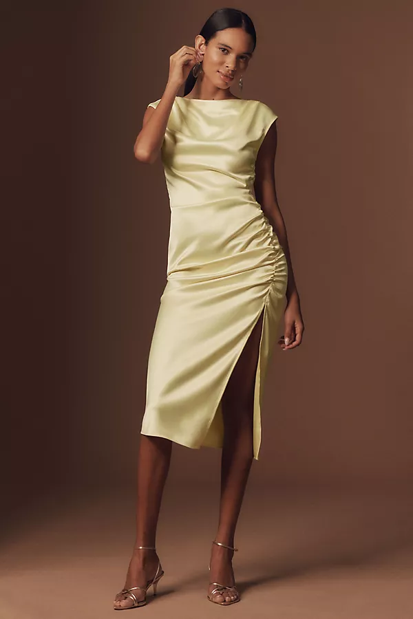 anthropologie BHLDN Francesca High-Neck Stretch Satin Midi Dress Anise Flower