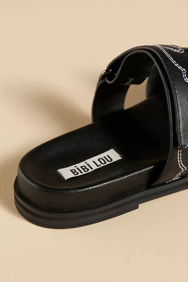 Anthropologie Bibi Lou Cutout Slide Sandals Black Pattern