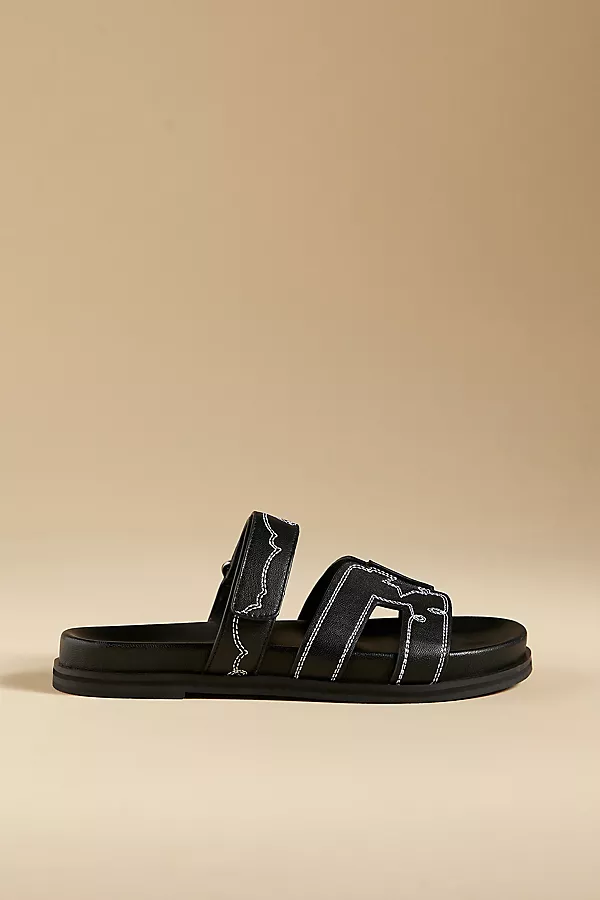 anthropologie Bibi Lou Cutout Slide Sandals Black Pattern