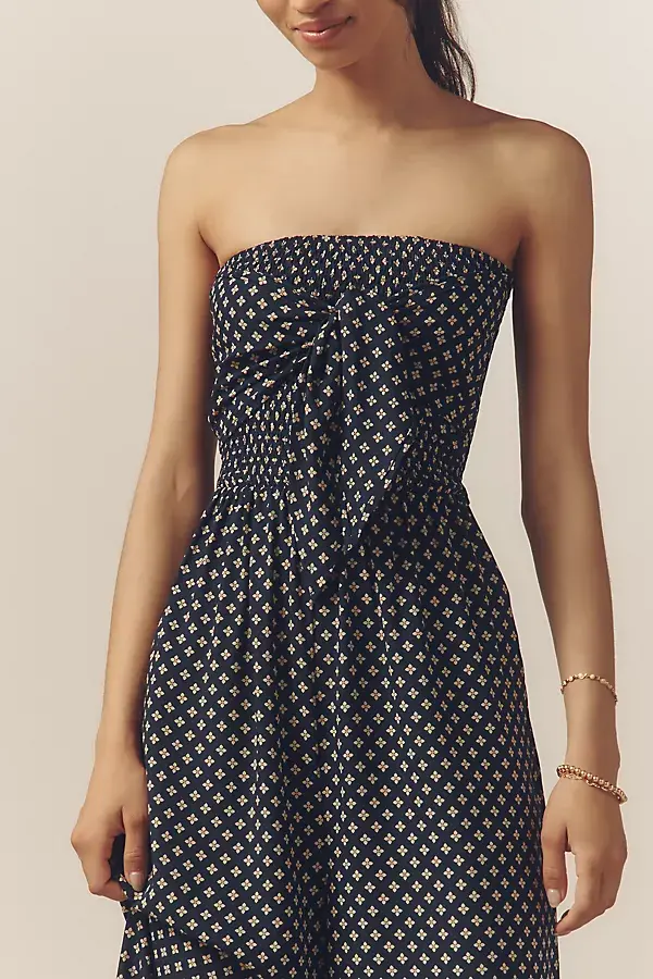 Anthropologie Bishop + Young Elva Strapless Tie-Front Striped Jumpsuit Navy