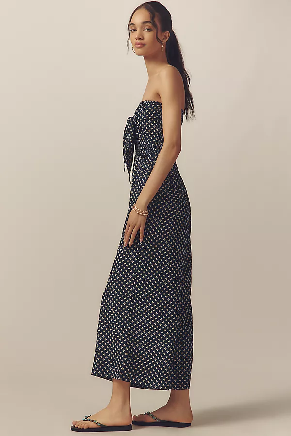 Anthropologie Bishop + Young Elva Strapless Tie-Front Striped Jumpsuit Navy