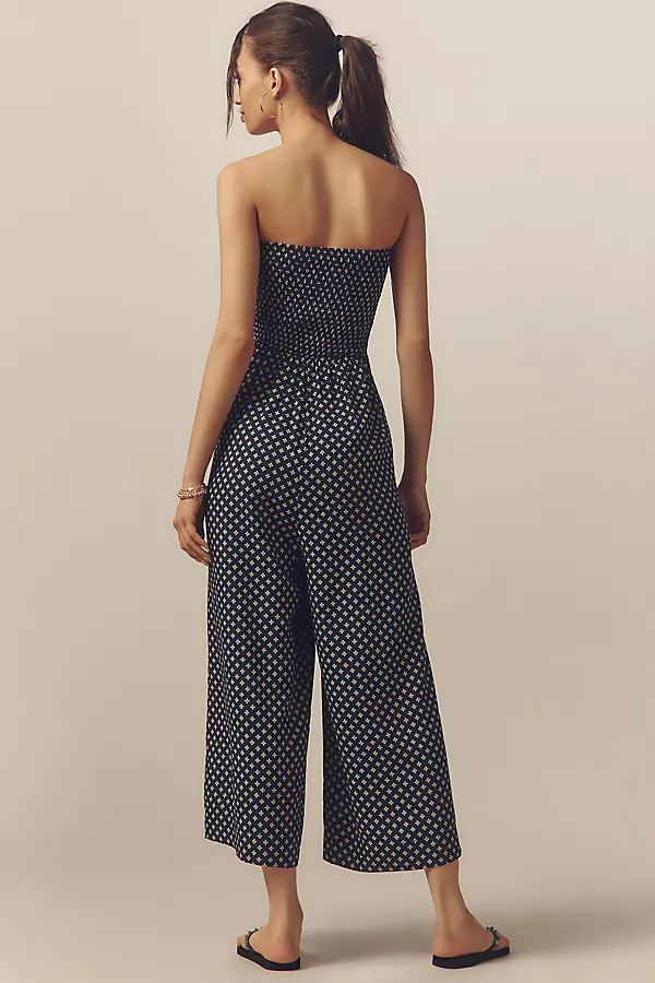 Anthropologie Bishop + Young Elva Strapless Tie-Front Striped Jumpsuit Navy