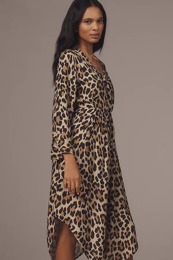 Anthropologie Bl-nk Rikke Long-Sleeve Button-Front Midi Dress Brown