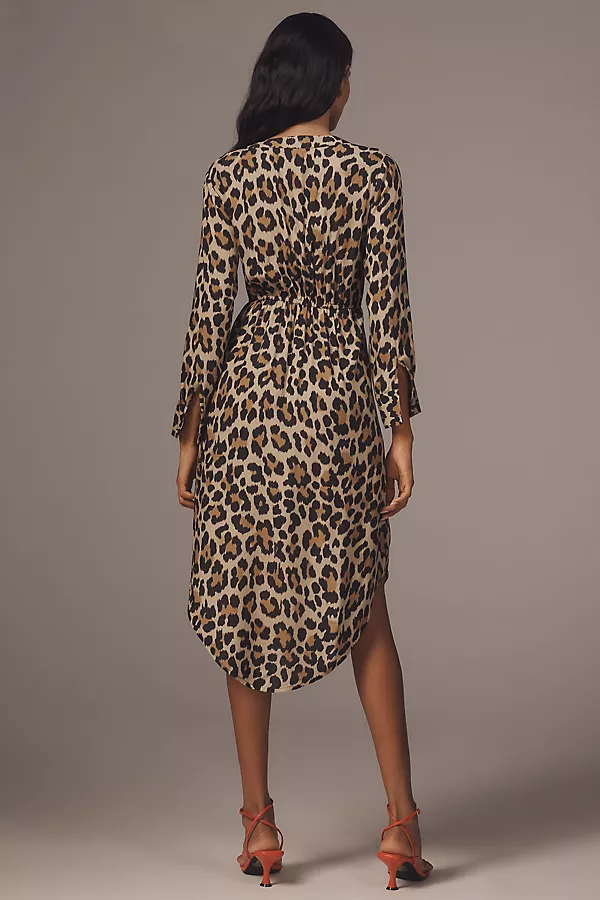 Anthropologie Bl-nk Rikke Long-Sleeve Button-Front Midi Dress Brown