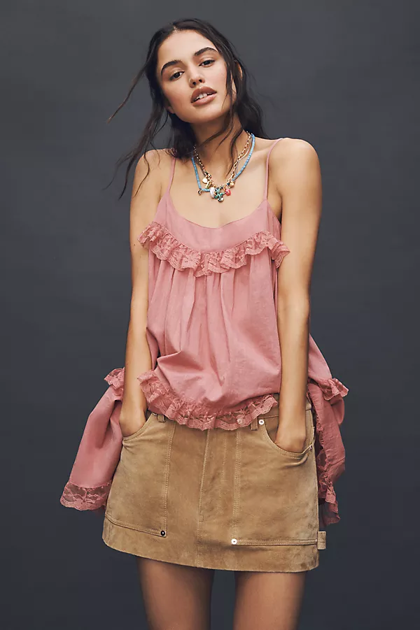 Anthropologie BLANKNYC Suede Carpenter Mini Skirt Camel