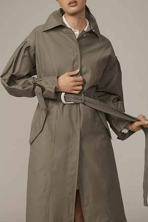 Anthropologie By Anthropologie Belted Trench Coat COOL OLIVE