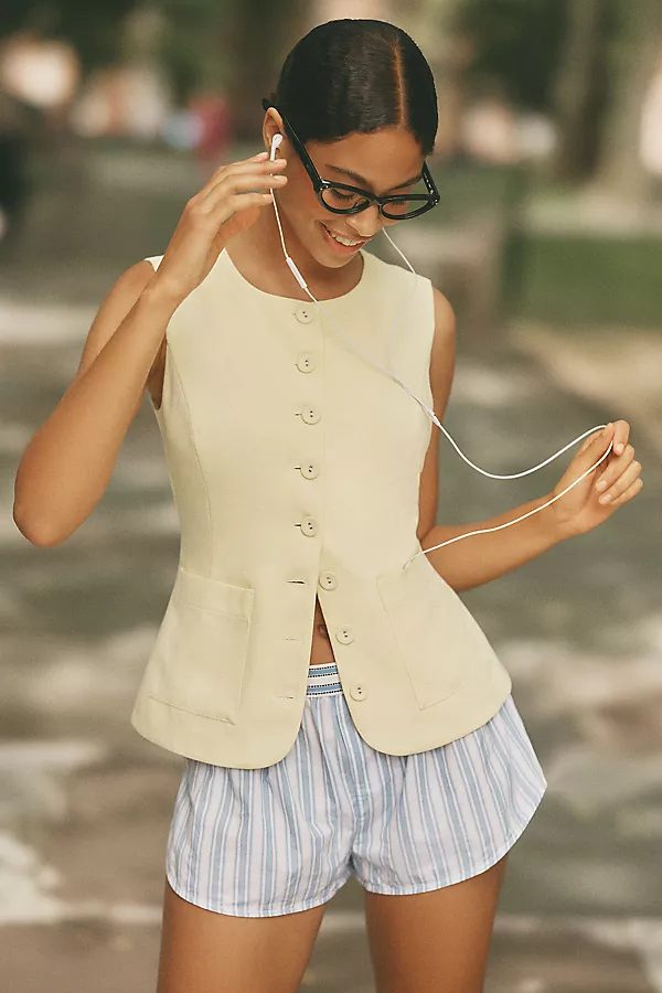 anthropologie By Anthropologie Bloomer Boxer Shorts BLUE TICKING STRIPE