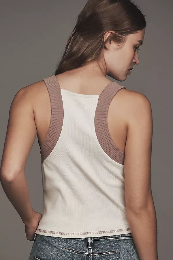 Anthropologie By Anthropologie Colorblock Snap-Front Tank Top Ivory