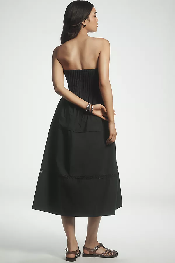 Anthropologie By Anthropologie Cotton Poplin Strapless Midi Dress Black
