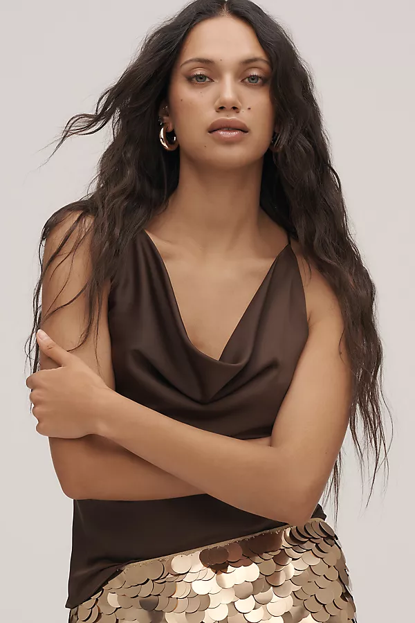 Anthropologie By Anthropologie Cowl-Neck Back Detail Cami Brown