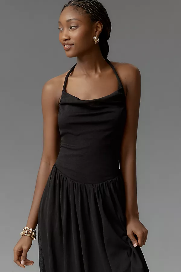 Anthropologie By Anthropologie Cowl-Neck Bubble-Hem Dress Black