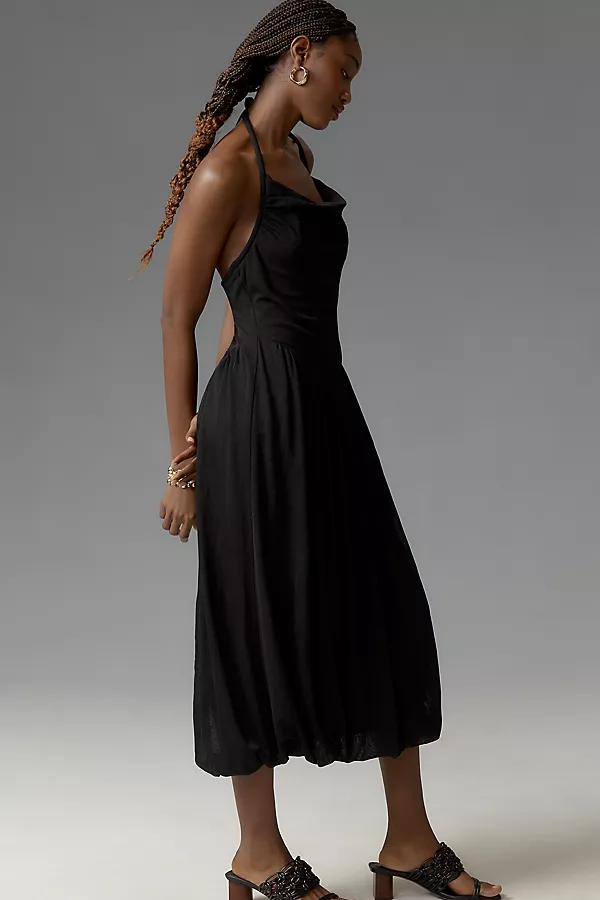 Anthropologie By Anthropologie Cowl-Neck Bubble-Hem Dress Black