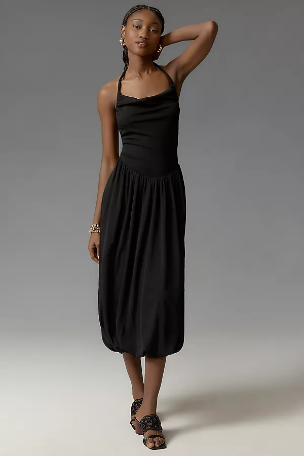 anthropologie By Anthropologie Cowl-Neck Bubble-Hem Dress Black