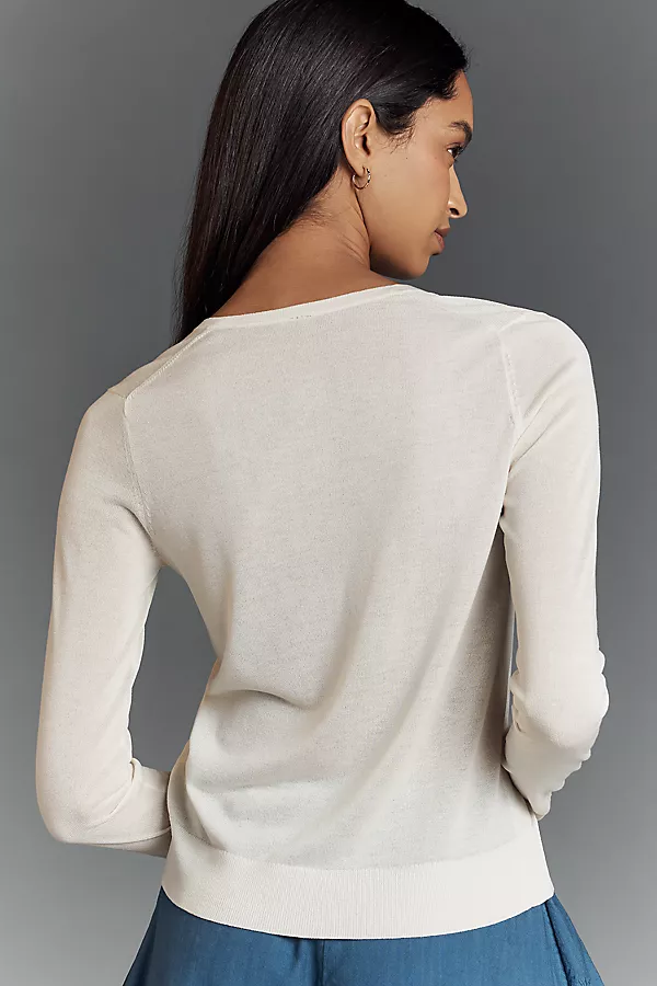 Anthropologie By Anthropologie Fitted Sheer Cardigan Sweater Cream