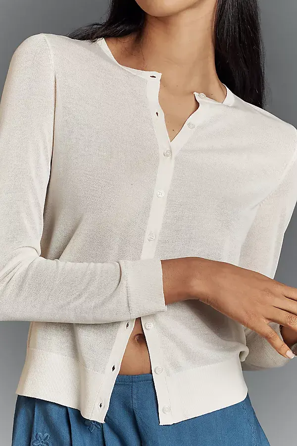 Anthropologie By Anthropologie Fitted Sheer Cardigan Sweater Cream