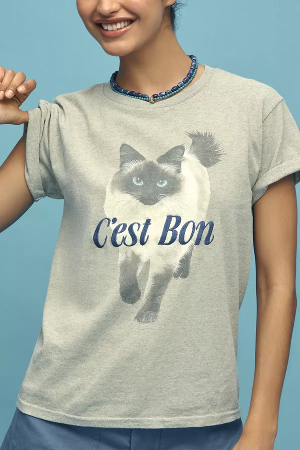 Anthropologie By Anthropologie French Cat Graphic Tee Cest Bon Grey