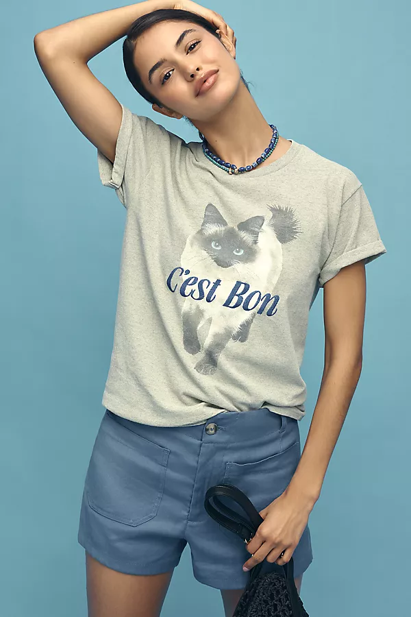 anthropologie By Anthropologie French Cat Graphic Tee Cest Bon Grey