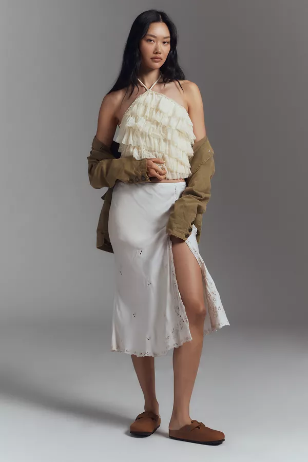 Anthropologie By Anthropologie Halter Ruffle Tank Top​ Ivory