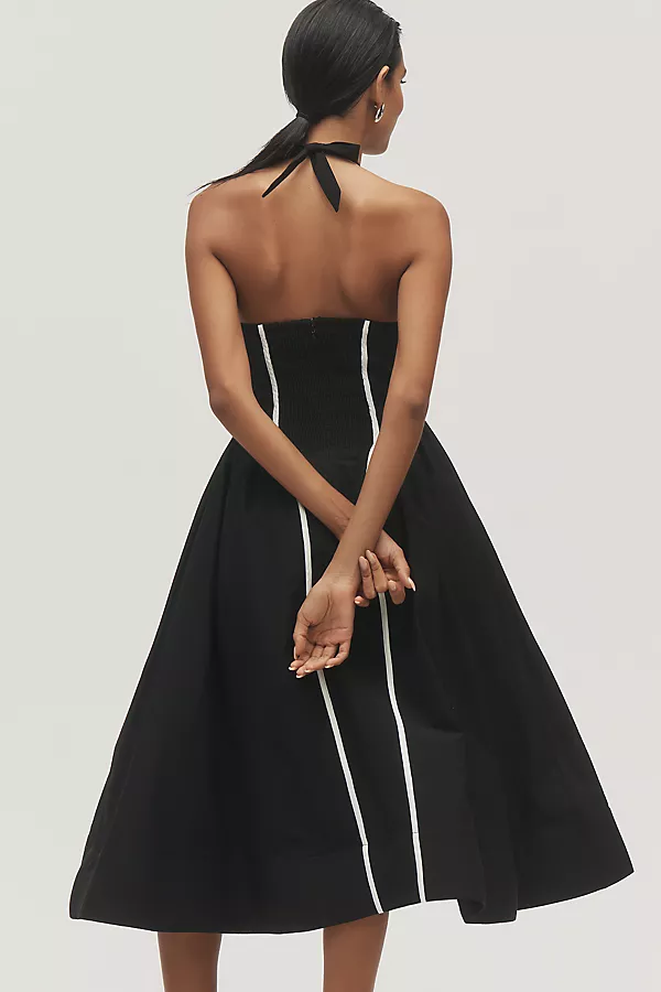 Anthropologie By Anthropologie Halter V-Neck Fit & Flare Midi Dress Black