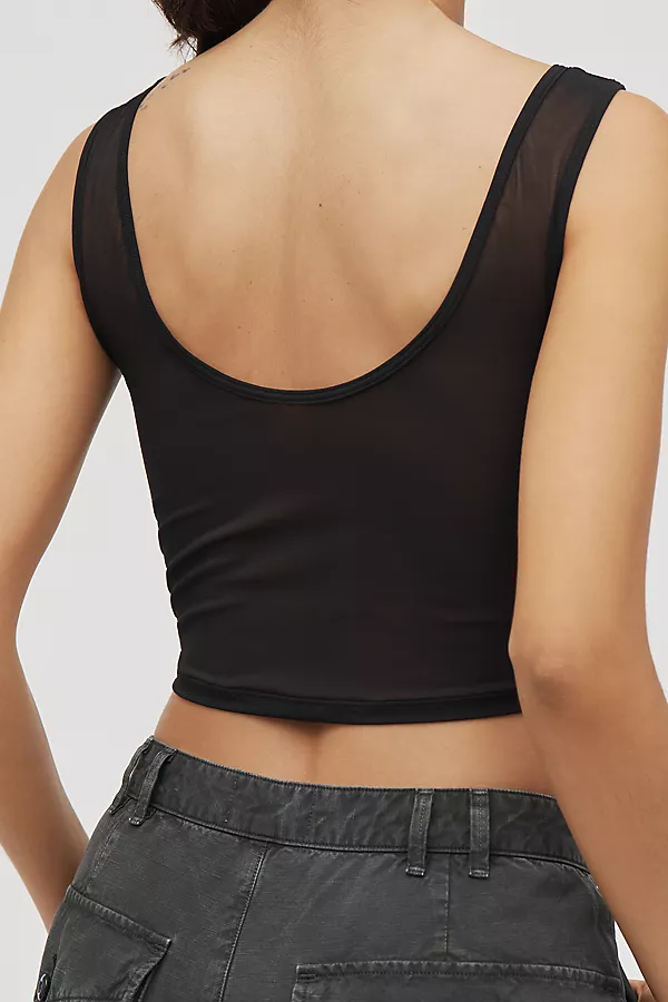 Anthropologie By Anthropologie Knot-Front Mesh Cropped Tank Black