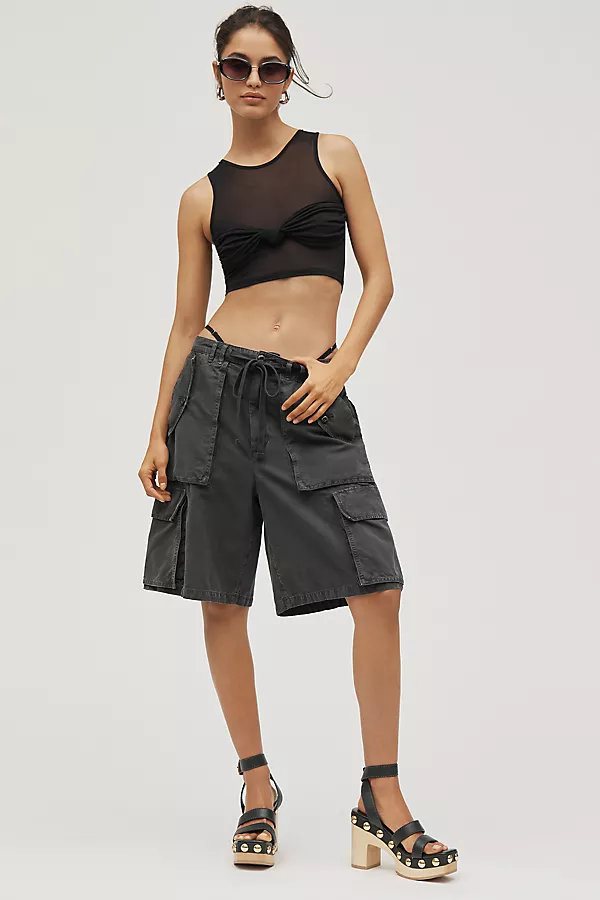 Anthropologie By Anthropologie Knot-Front Mesh Cropped Tank Black