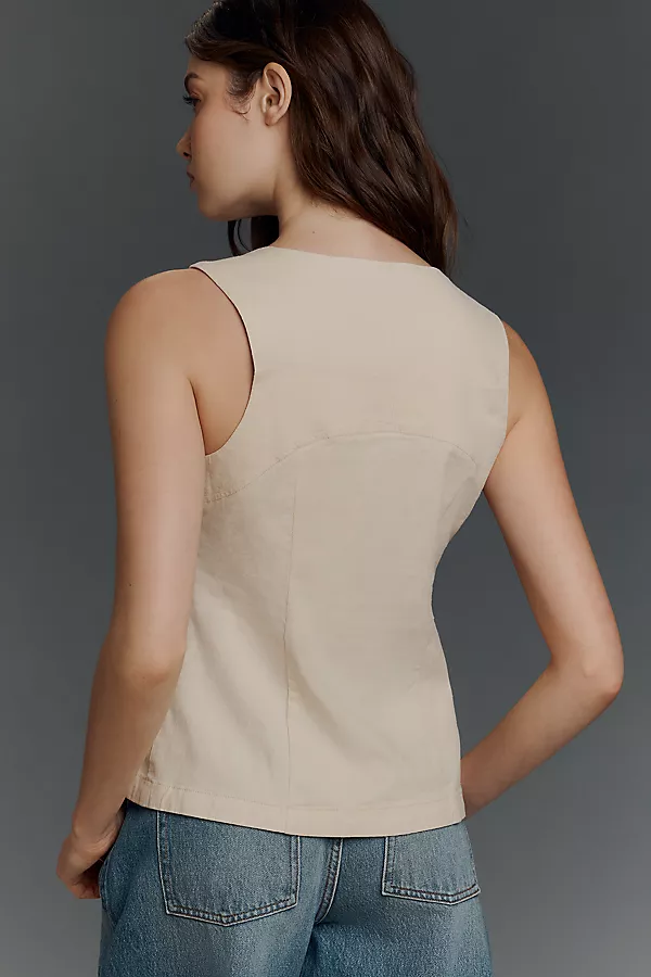 Anthropologie By Anthropologie Linen-Blend Sleeveless Button-Front Top Neutral