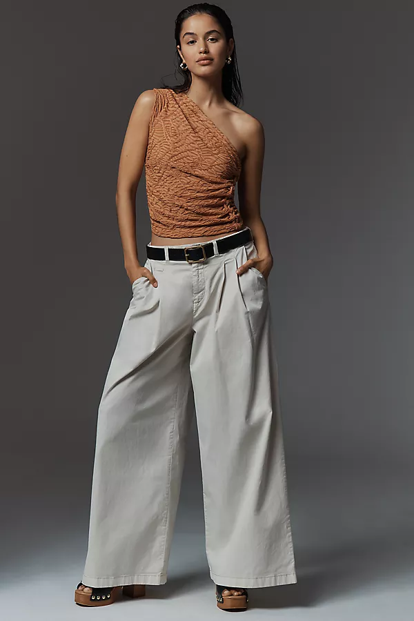 anthropologie By Anthropologie Low-Rise Pleated Wide-Leg Trousers Vaporous Gray