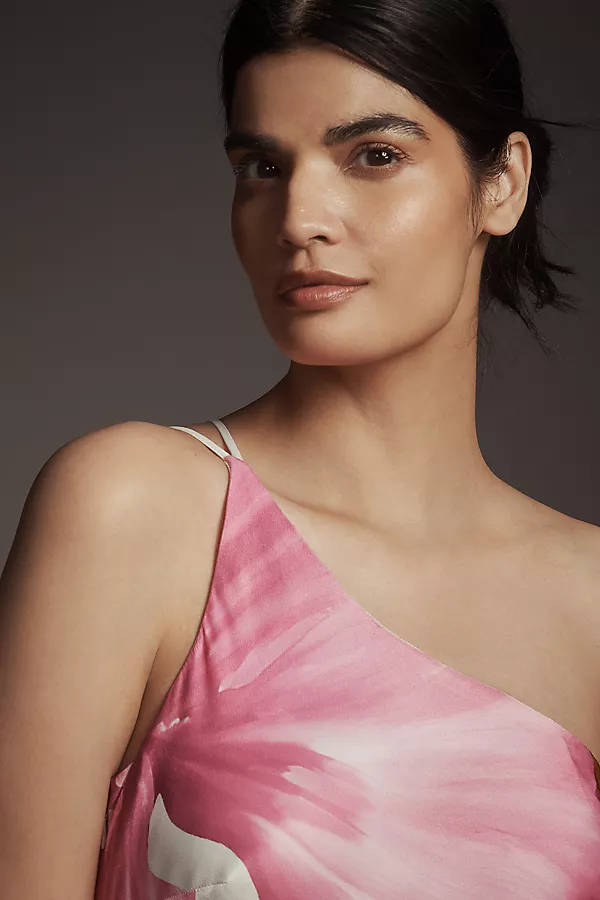 Anthropologie By Anthropologie One-Shoulder Asymmetric Floral Maxi Dress Neutral Floral