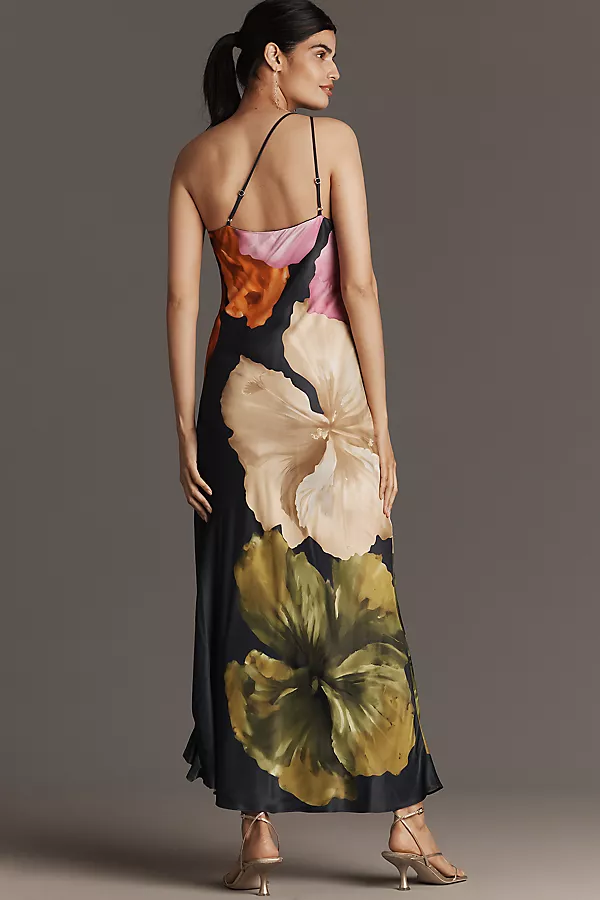 Anthropologie By Anthropologie One-Shoulder Asymmetric Floral Maxi Dress Navy Floral