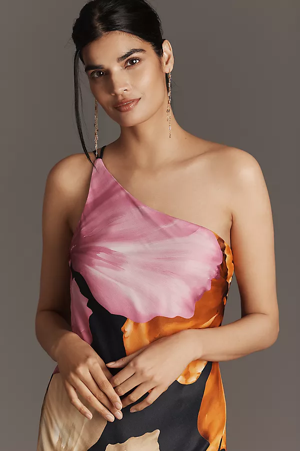 Anthropologie By Anthropologie One-Shoulder Asymmetric Floral Maxi Dress Navy Floral