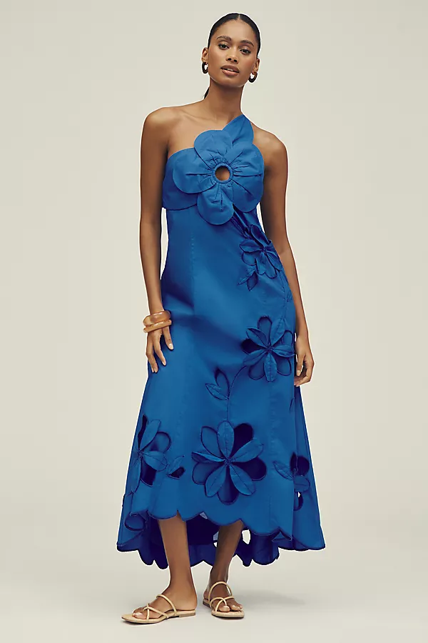 Anthropologie By Anthropologie One-Shoulder Cutwork Dress Bright Cornflower