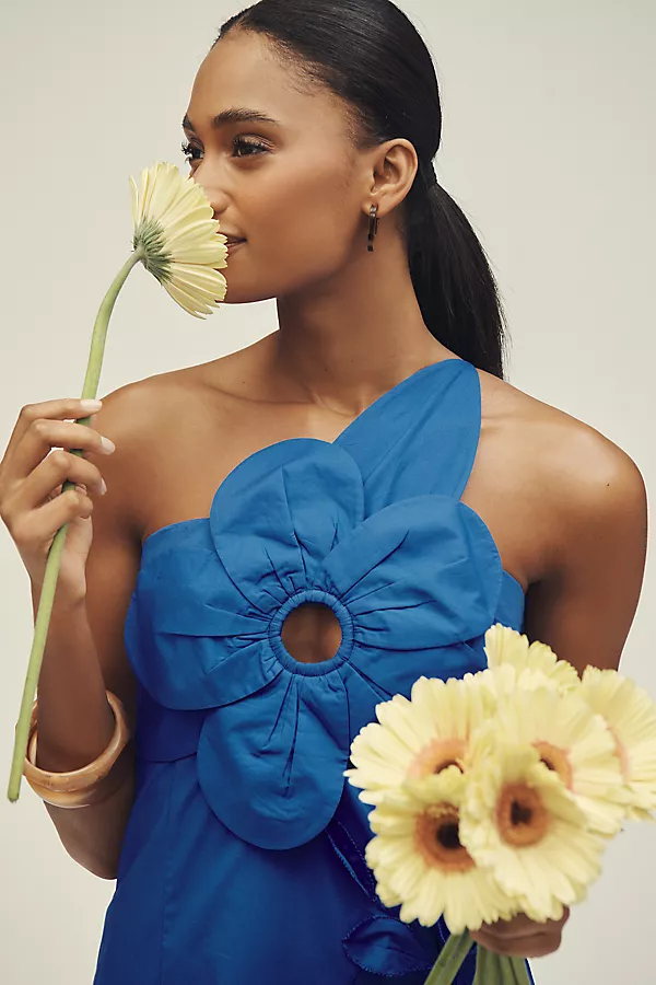 Anthropologie By Anthropologie One-Shoulder Cutwork Dress Bright Cornflower