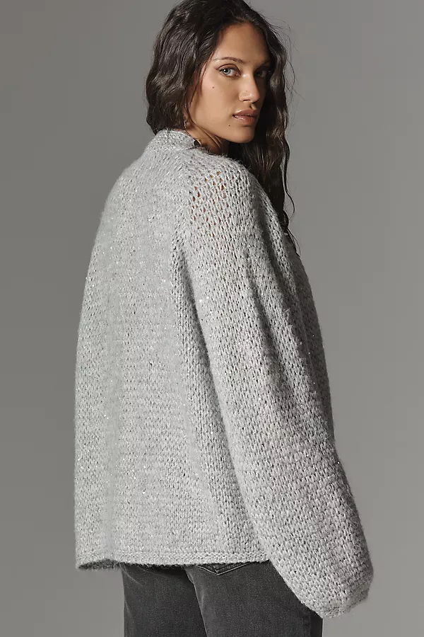 Anthropologie By Anthropologie Paillette Cardigan Sweater Grey/Silver