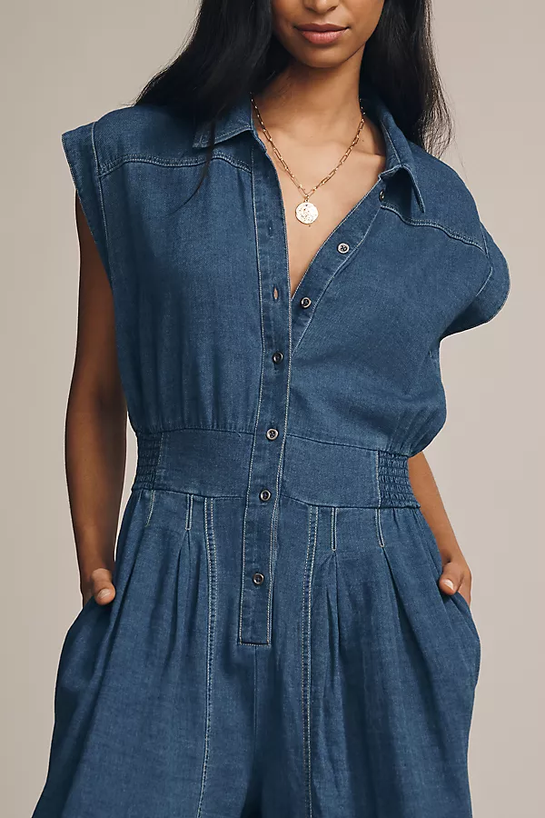 Anthropologie By Anthropologie Parachute Jumpsuit Denim Dark
