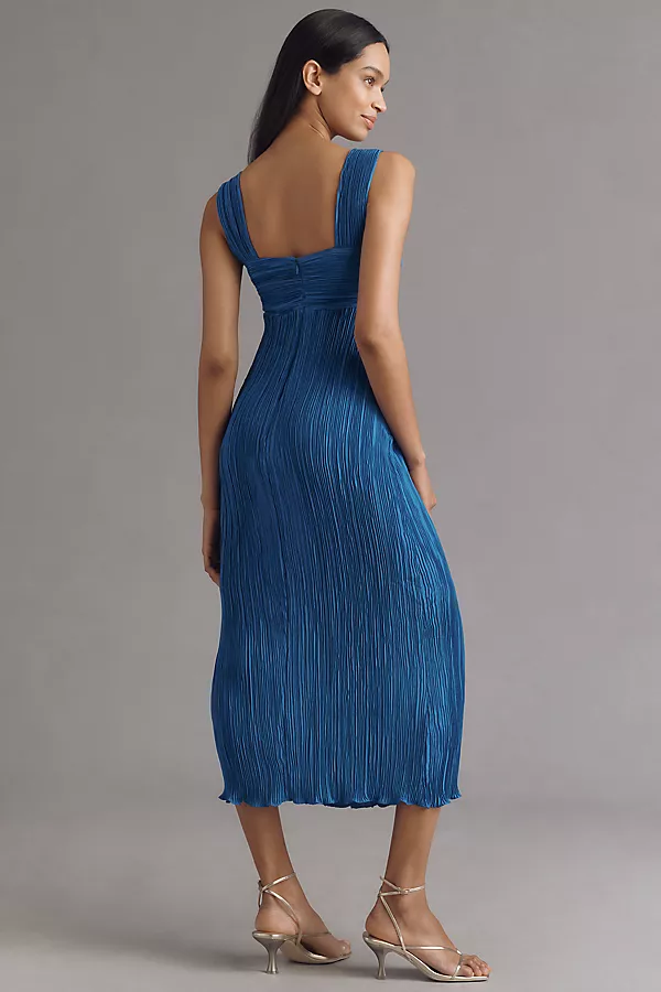 Anthropologie By Anthropologie Pleated Satin Midi Dress Blue