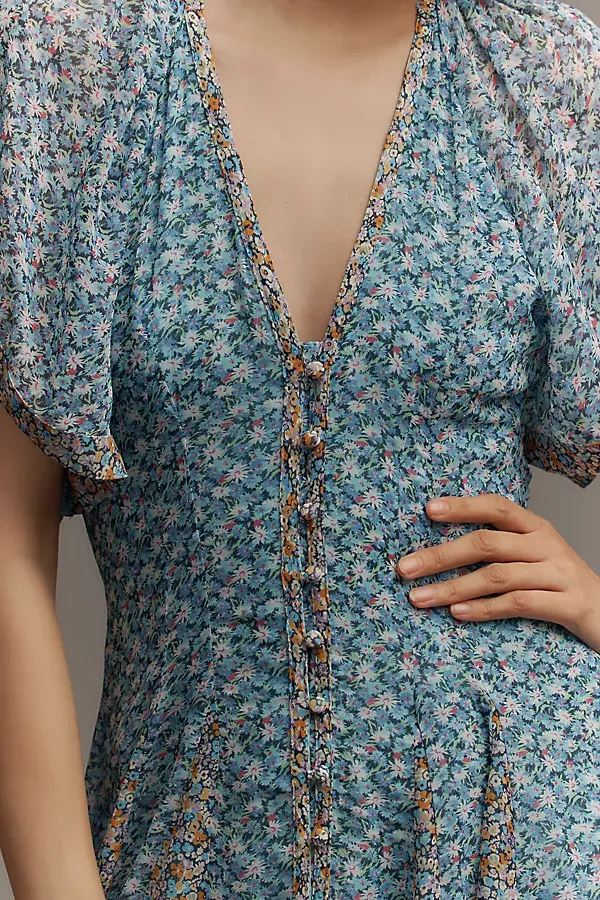 Anthropologie By Anthropologie Pleated Smocked Maxi Dress Blue