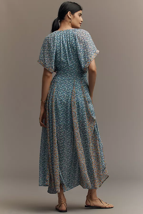 Anthropologie By Anthropologie Pleated Smocked Maxi Dress Blue