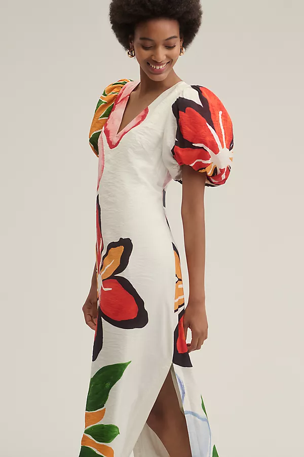 Anthropologie By Anthropologie Puff-Sleeve A-Line Maxi Dress Ivory