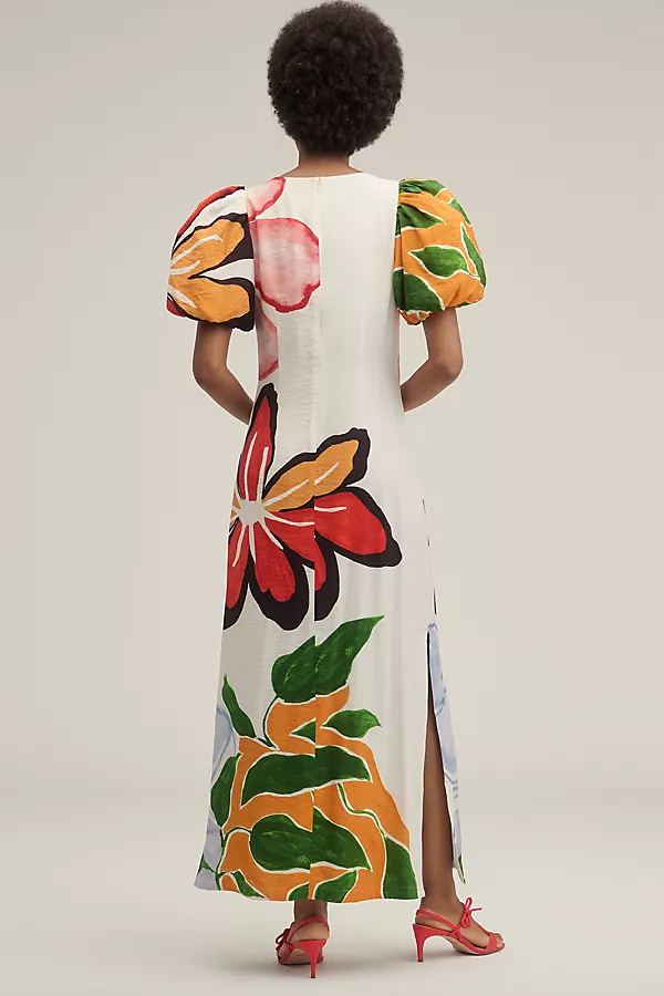 Anthropologie By Anthropologie Puff-Sleeve A-Line Maxi Dress Ivory