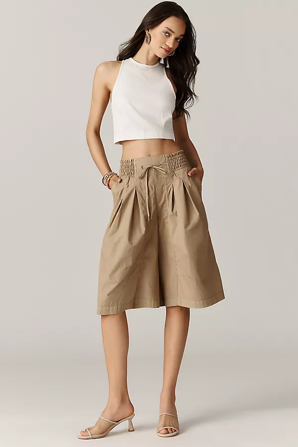 Anthropologie By Anthropologie Ruched Poplin Gaucho Pants Beige