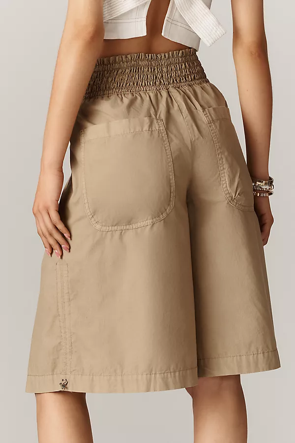 Anthropologie By Anthropologie Ruched Poplin Gaucho Pants Beige