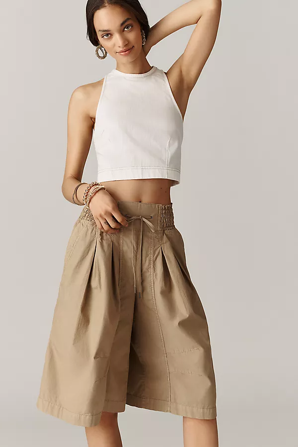 anthropologie By Anthropologie Ruched Poplin Gaucho Pants Beige