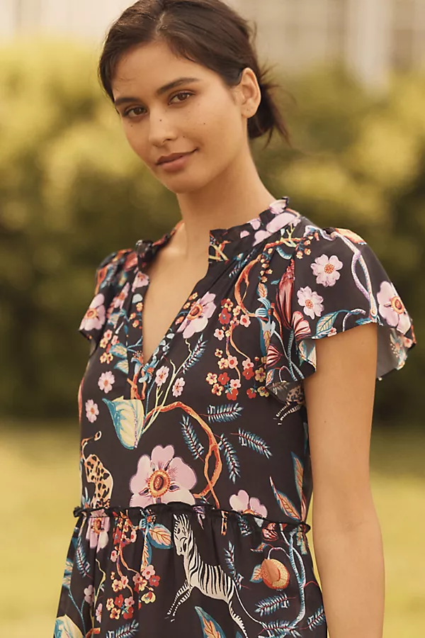 Anthropologie By Anthropologie Ruffle-Sleeve Dress Oxford